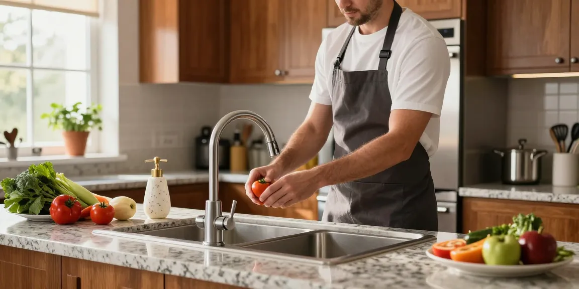 Installing modern kitchen faucets in a warm, inviting kitchen.