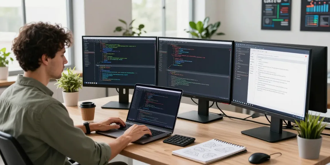 Developer focused on coding 纸飞机下载 in a modern workspace, showcasing a vibrant tech environment.