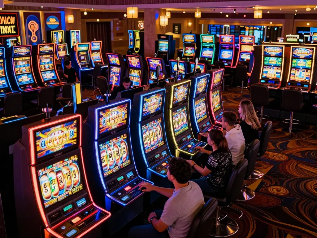 Experience thrilling gameplay at slot kamboja super gacor with vibrant machines and engaged players in a lively casino
