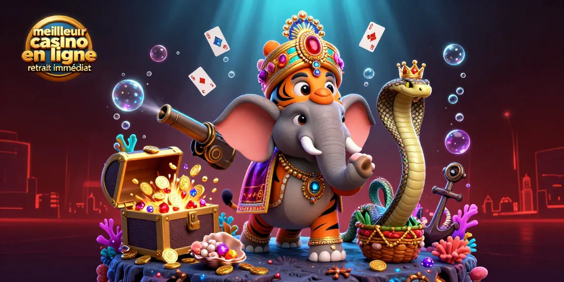 Illustration 3D animée représentant le meilleur casino en ligne retrait immédiat avec un maharaja, un éléphant et des trésors scintillants.
