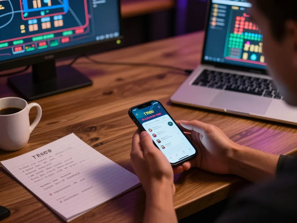 Engaged player enjoying the tr88 trang chủ app on smartphone in a cozy workspace while practicing responsible gaming.