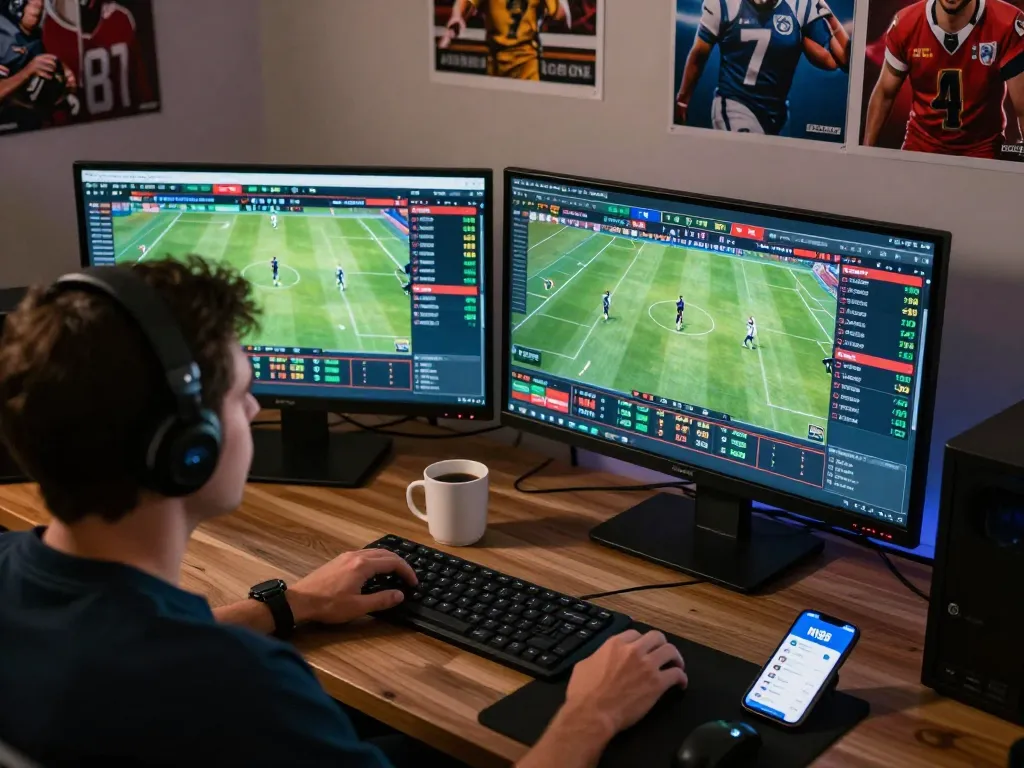N188 player engaging in live sports betting with multiple screens displaying games and odds