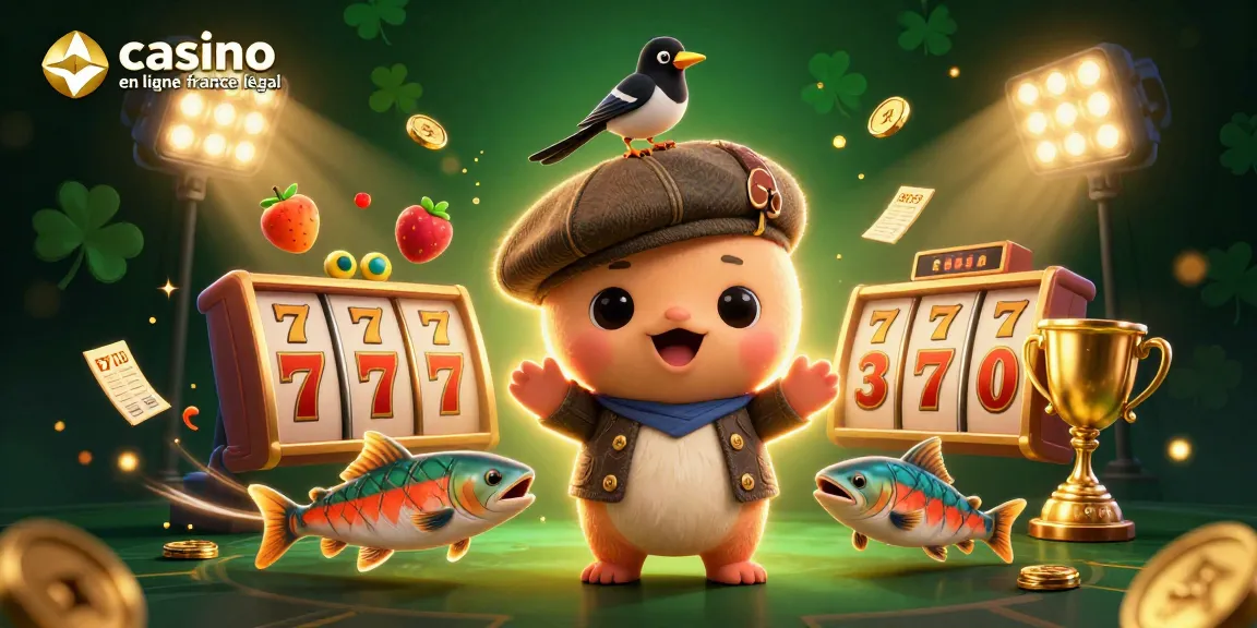 Jouer à casino en ligne france légal avec des machines à sous, des symboles et des pièces d'or animées.