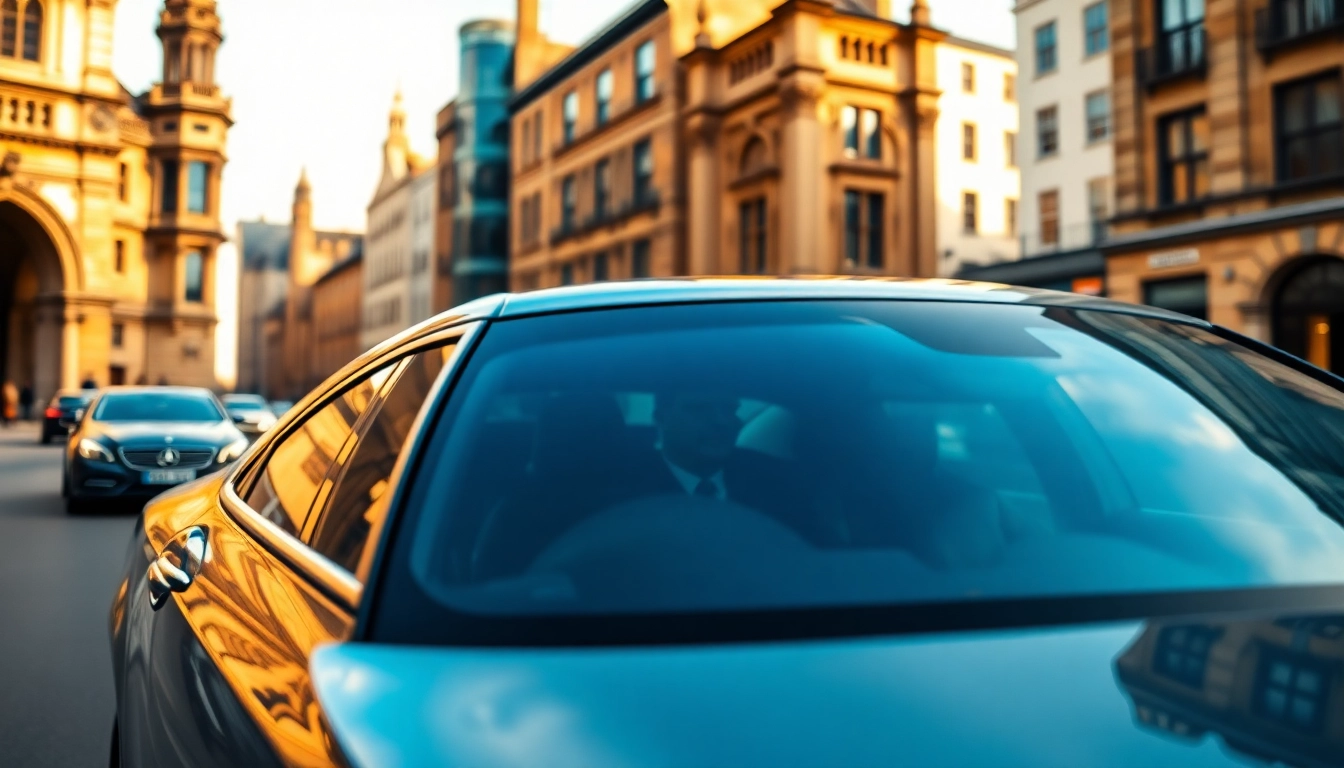 Chauffeur Nottingham providing professional transportation in a luxury sedan on city streets.