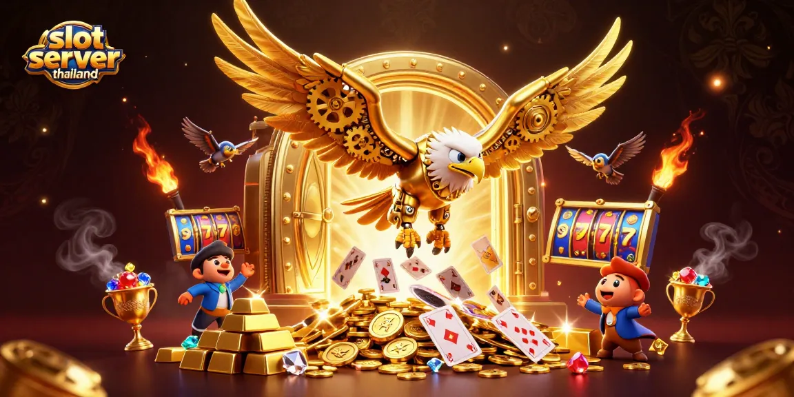 Experience thrilling wins with the slot server thailand as the golden eagle soars above vibrant slot reels.