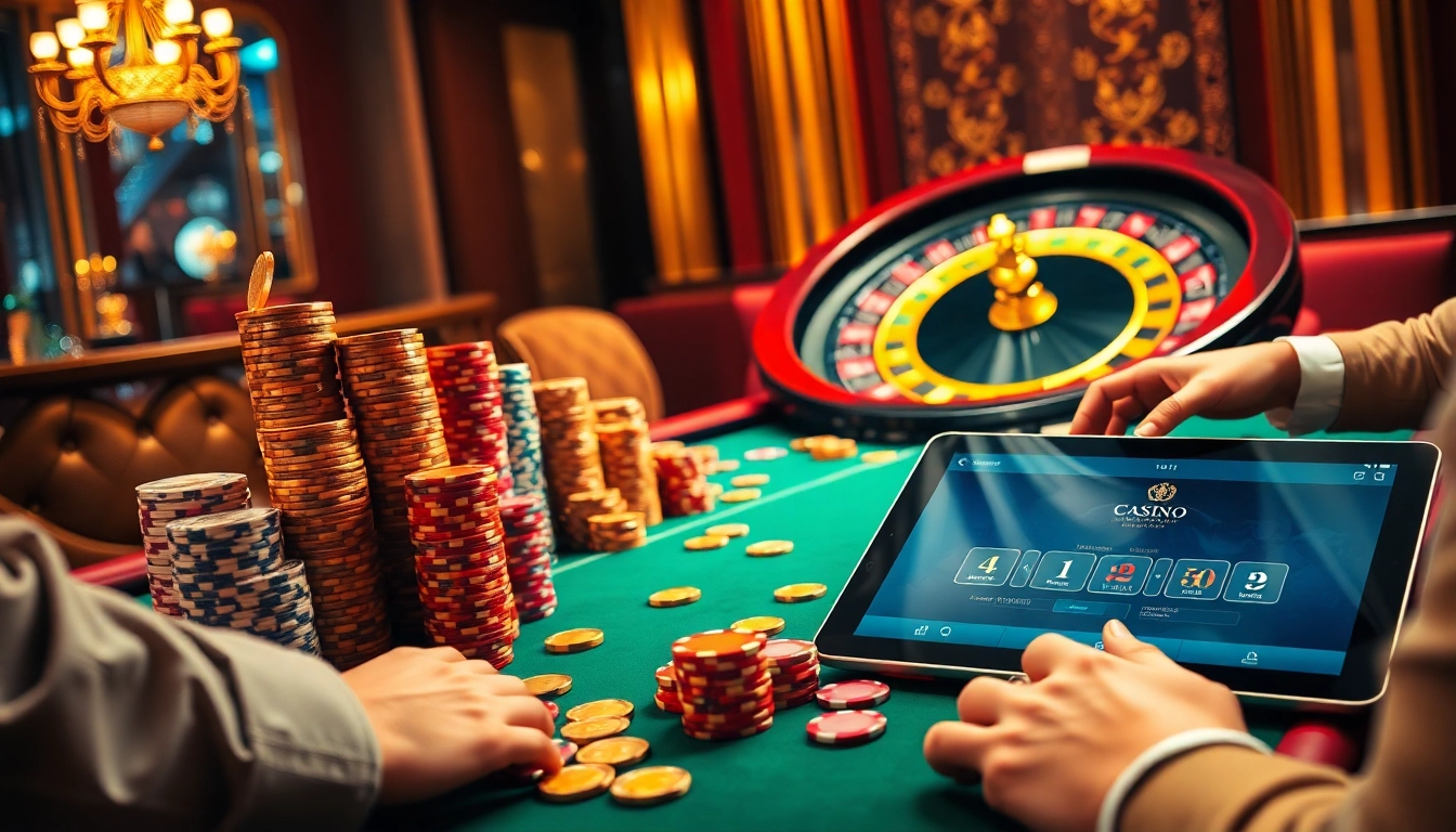 Ressentez l'excitation du meilleur casino en ligne avec des joueurs de poker à enjeux élevés à une table luxueuse.