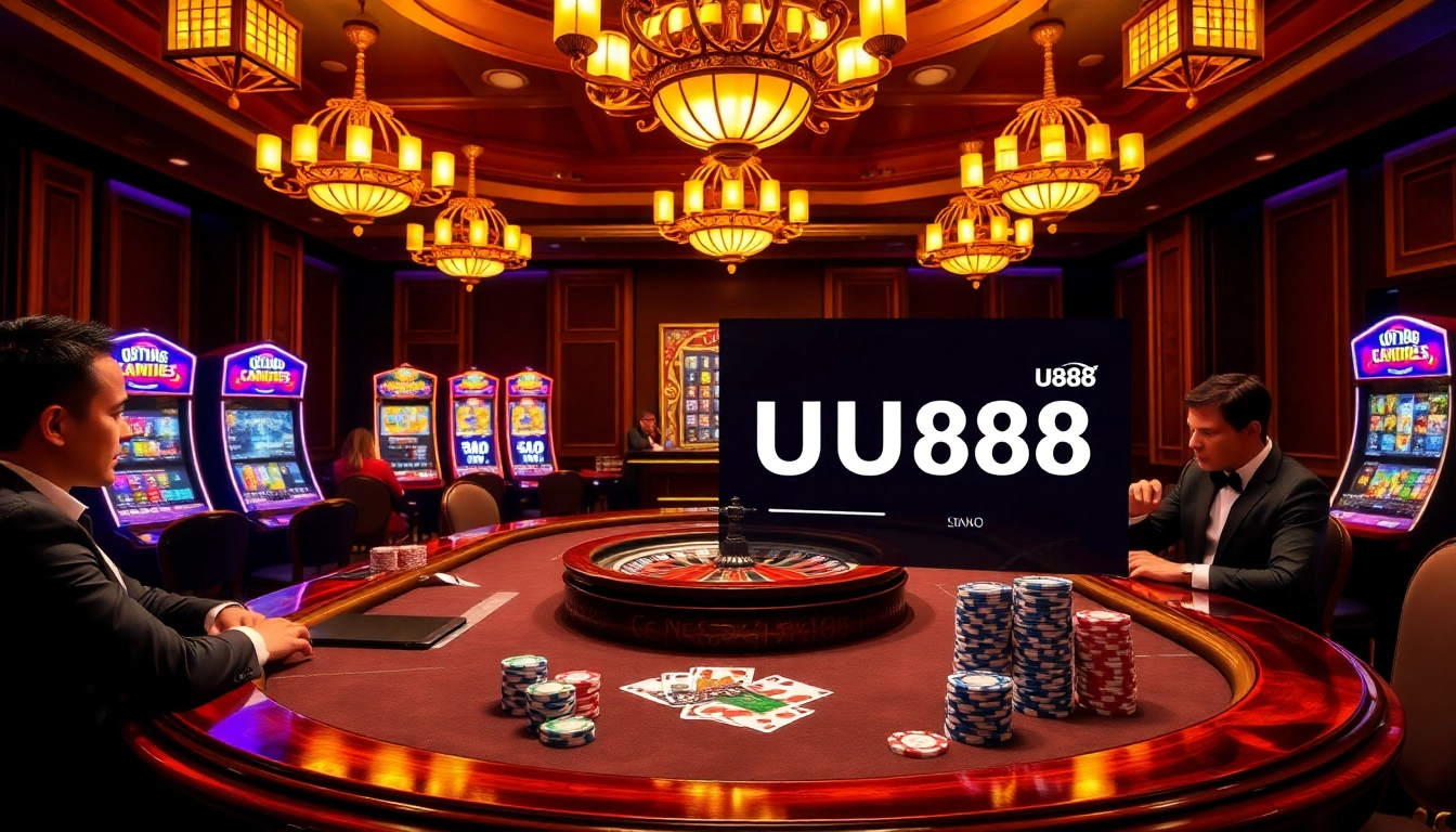 Experience the thrill of U888 at a premium casino poker table with vibrant chips and cards.