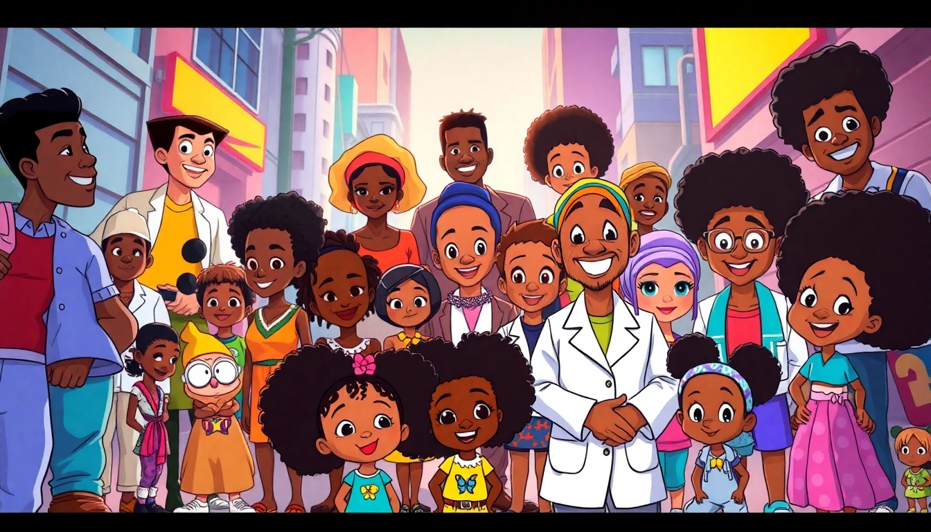 A colorful collage of iconic African American Cartoons characters celebrating diversity and cultural representation.