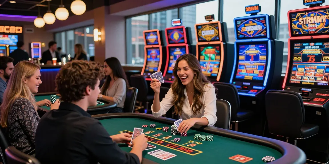 Diverse players at https://sii.org.uk/ celebrating wins in a vibrant credit card casino atmosphere with live dealer games.