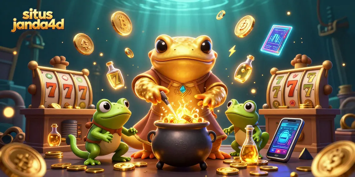Jelajahi situs janda4d dengan ilustrasi kasino yang menggoda dan simbol slot yang berkilauan.