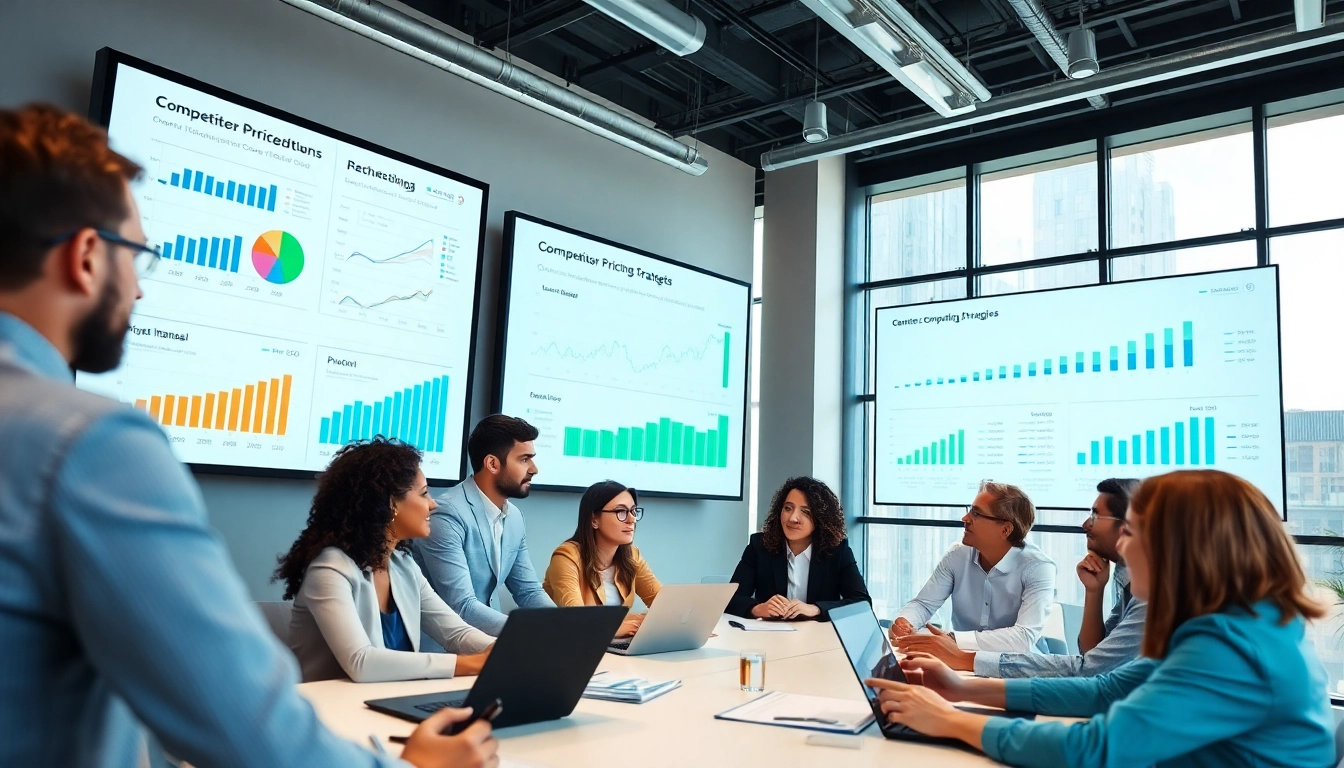 Analyze competitor pricing strategies in a professional business meeting setup.