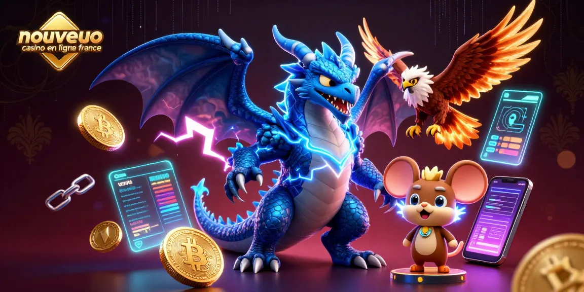 Illustration captivante de nouveau casino en ligne France avec un dragon et des éléments de jeux.