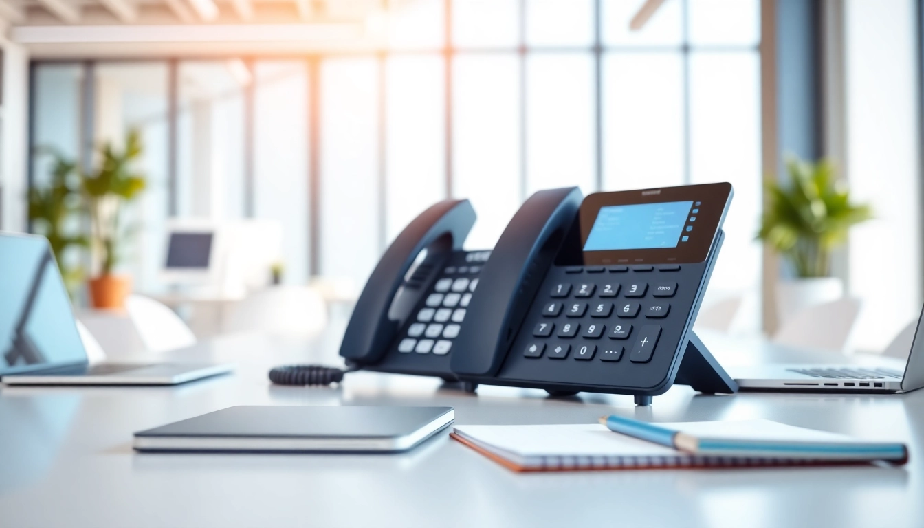 Showcase of a VoIP phone system UK in a modern office, emphasizing technology and productivity.