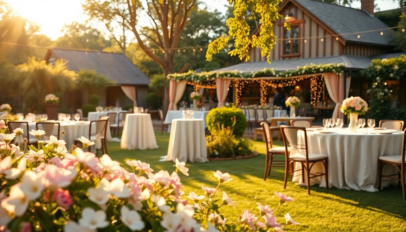 Hochzeits Location mit romantischem Dekor und blühendem Garten.