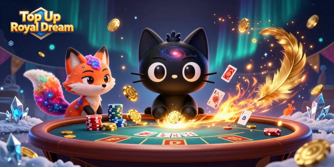 Top Up Royal Dream dengan cat hitam berkepala lubang hitam menarik koin emas di meja kasino.