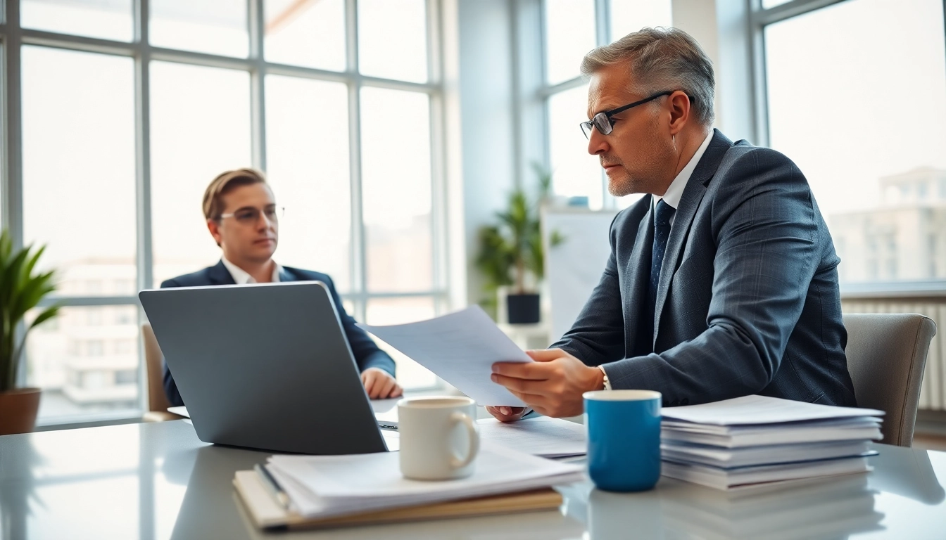 Consultant engaged in Registration and certification in Federal databases for federal contracts analysis in a modern office.