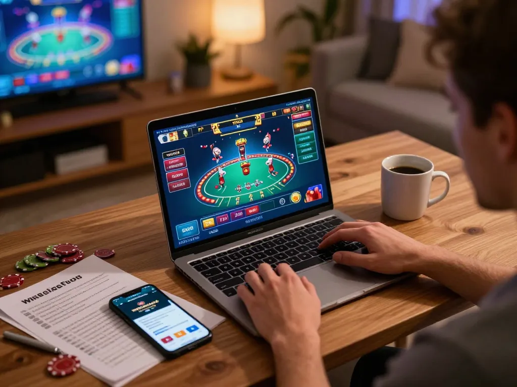 Engaging gameplay on winstrike69 casino app with player at home table.