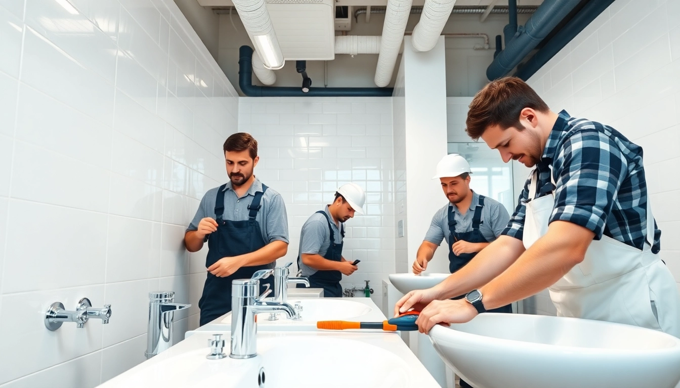 sonni sanitär GmbH focus on professional bathroom installations with skilled plumbers in action.