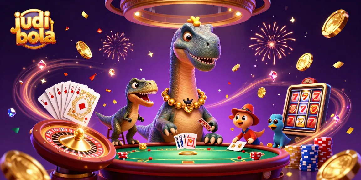 Engage in judi bola amidst a vibrant casino scene featuring animated characters and dynamic game elements.