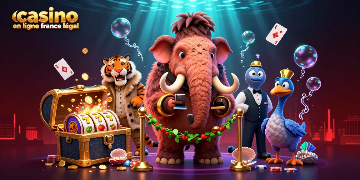 Jeu sur un casino en ligne légal en France avec un mammouth, un tigre et un oiseau, entourés de trésors