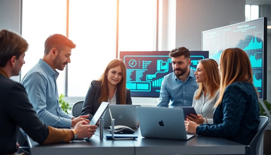 Engaged professionals discussing Managed IT Services in a modern office setting.