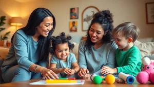 Engaging live-out nanny Abu Dhabi interacting joyfully with children in a cozy home.