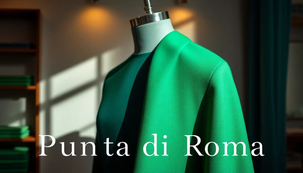 Punta di Roma stof in een stijlvolle boetieksfeer, met rijke kleuren en texturen zichtbaar