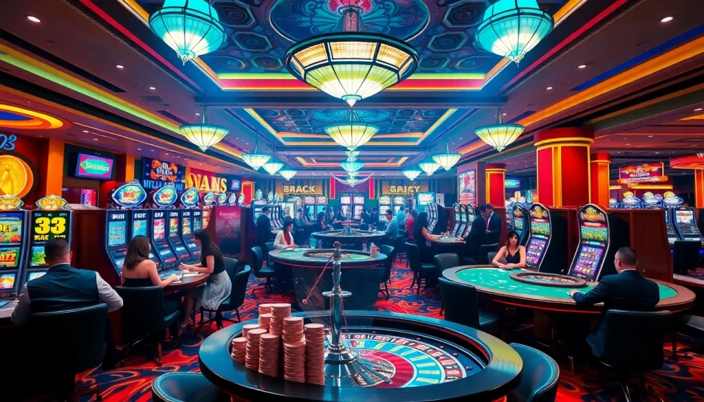 Casino gaming scene featuring KJC brand elements, showcasing vibrant tables and exciting players.