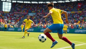 Watch an energetic koora match with players in action on a vibrant field.