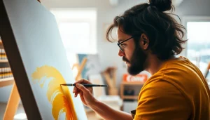Creëren van unieke kunst op canvas in een heldere studio vol inspiratie
