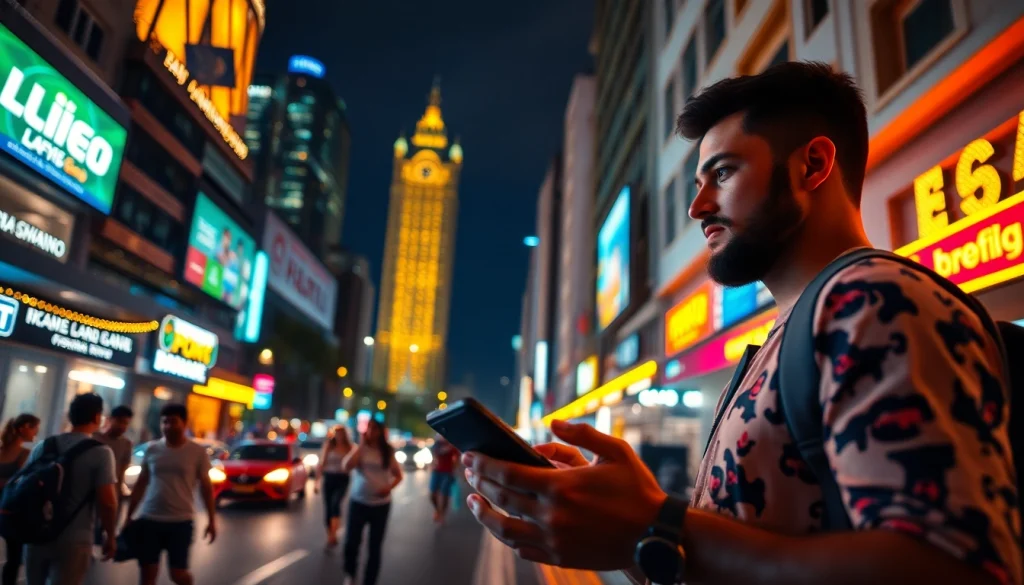 Engaging view of best sports betting sites for Brazil with enthusiastic bettors in vibrant nightlife.