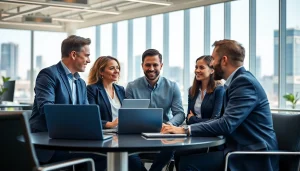 Collaborative team discussing Microsoft 365 Security & Compliance in a modern office setting.