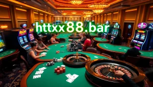 Experience exciting gameplay at https://xx88.bar/ with dazzling casino scenes filled with roulette wheels and poker tables.
