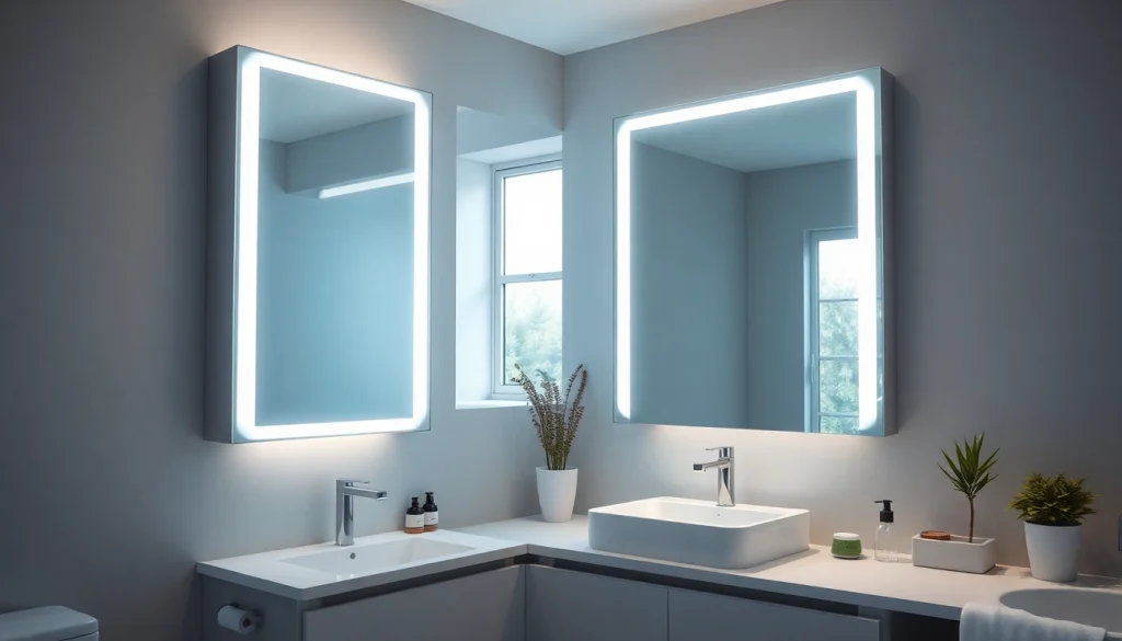 sonni Spiegelschrank mit LED-Beleuchtung in modernem Badezimmer-Setup