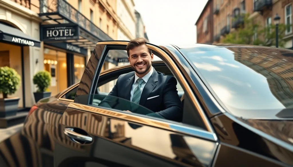 Experience Chauffeur Services Nottingham with a professional driver at an upscale hotel.