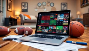 Engaging display of best sports betting sites Mexico on a laptop surrounded by sports memorabilia