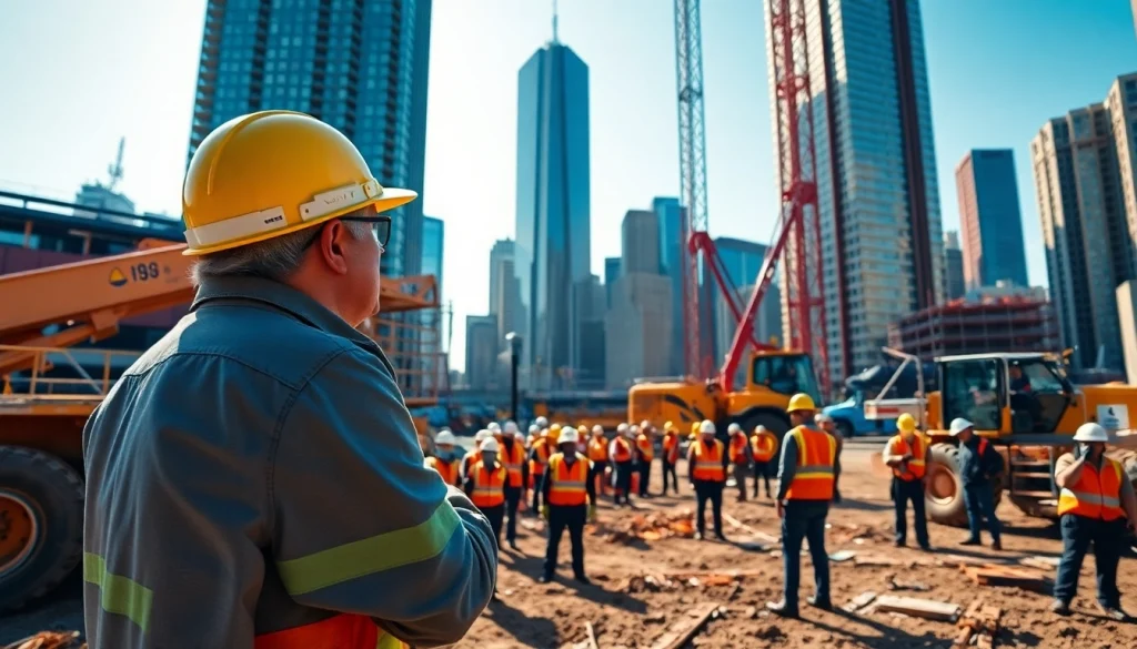 Manhattan Commercial General Contractor supervising a bustling construction site in NYC.