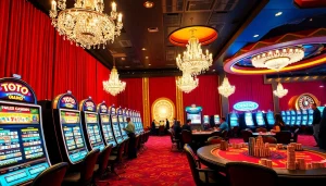 Engage with thrilling toto slot machines in a luxurious casino setting filled with excitement.