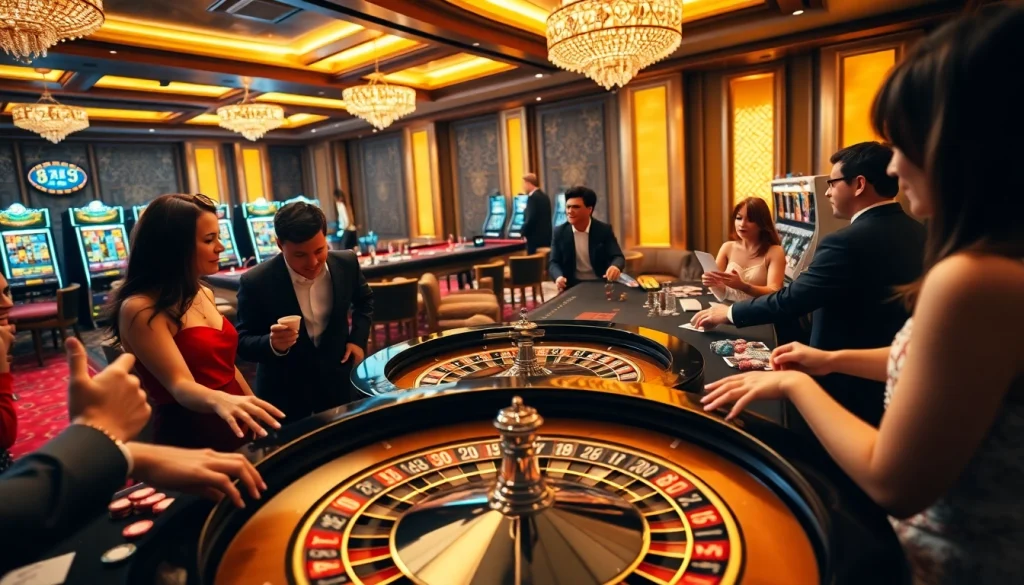 Experience the excitement of the Hay88 deal at a luxurious casino with players enjoying roulette.