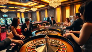 Experience the excitement of the Hay88 deal at a luxurious casino with players enjoying roulette.