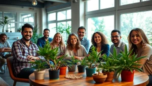 Vibrant members at cannabis social club majorque sharing experiences and enjoying community.