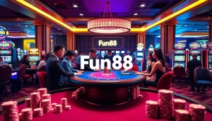 Players enjoying a vibrant Fun88 link casino experience at a stylish gaming table.
