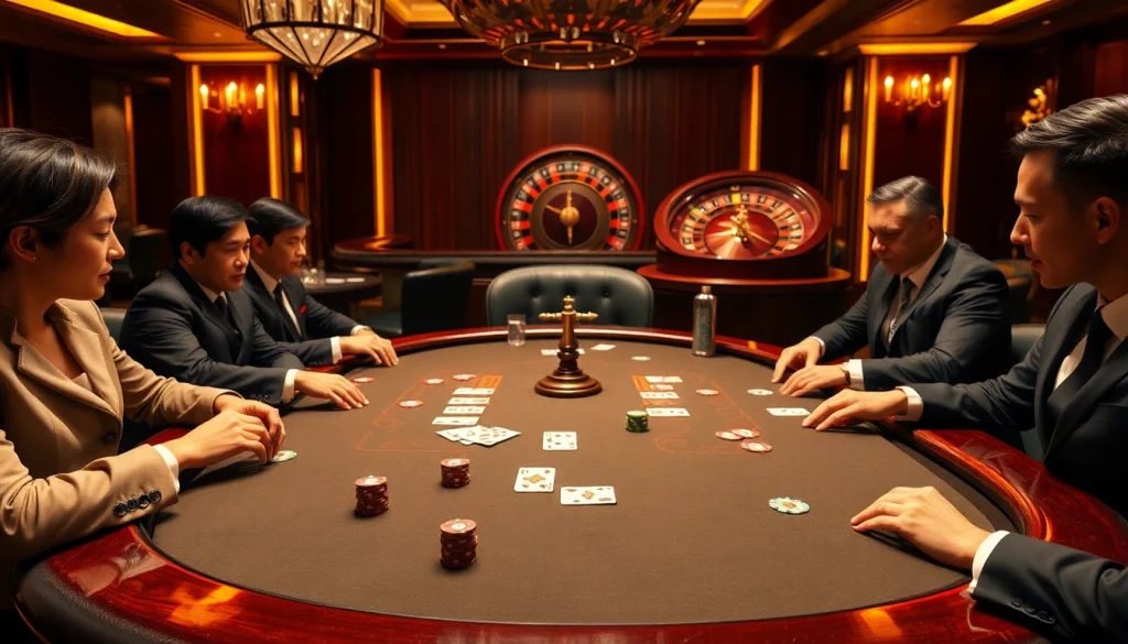 Exciting poker game scene with players engaged, showcasing link vao w88 for thrilling gambling.