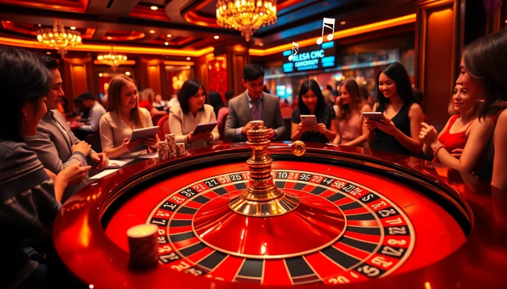 Players enjoying the thrill of gambling at a vibrant casino table, highlighting No hu elements.