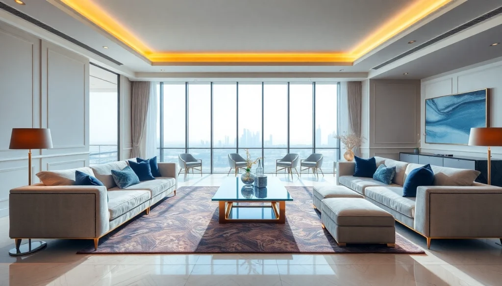 Stunning interior design dubai featuring a luxurious living room with modern furnishings.