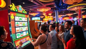 Mainkan mahjong slot dengan penuh semangat di kasino yang ramai.