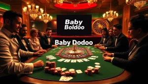 Exciting casino scene featuring high-stakes poker with Baby Dodoo branding and luxurious ambiance.