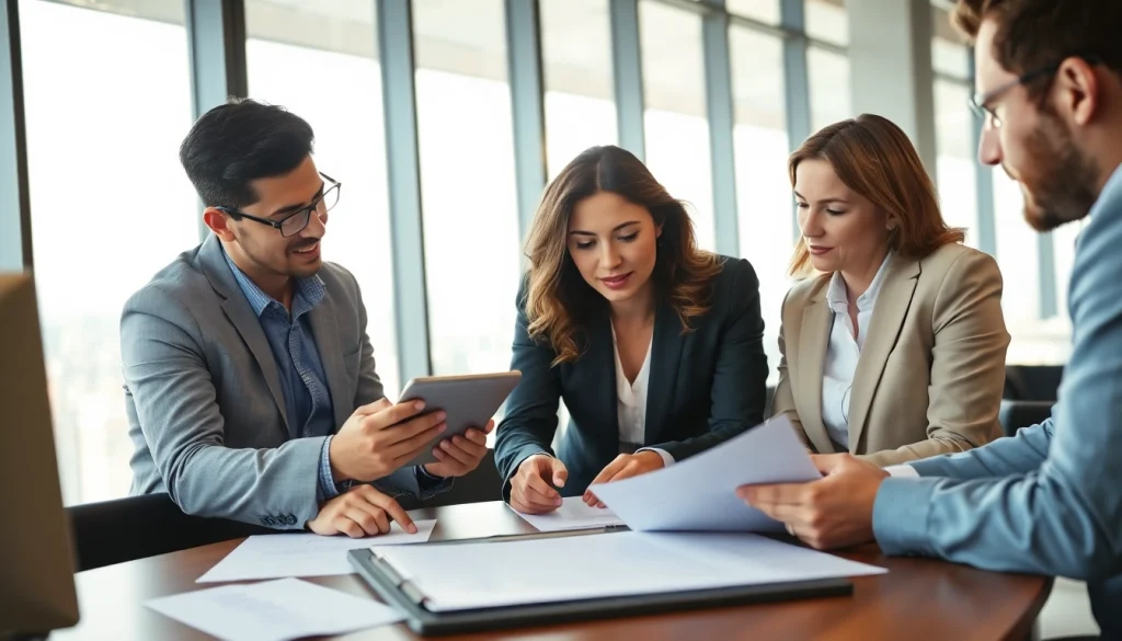 Team collaboratively discussing Contract Management strategies in a modern office.