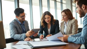 Team collaboratively discussing Contract Management strategies in a modern office.