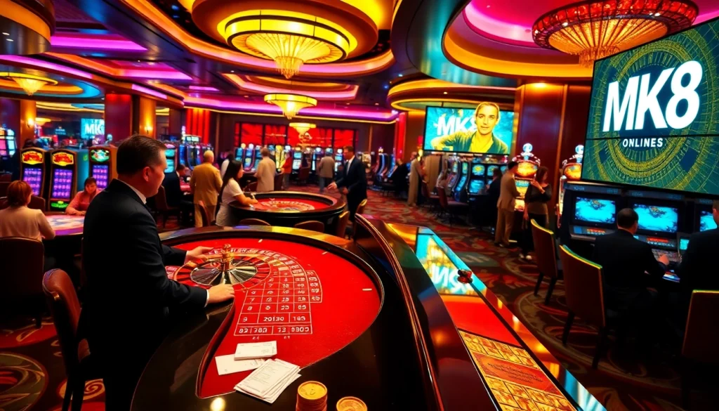 Experience thrilling bets at MK8's luxurious casino atmosphere with roulette and slot machines.